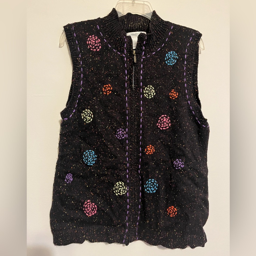 Vintage Knit Colorful Zip Up Sweater Vest